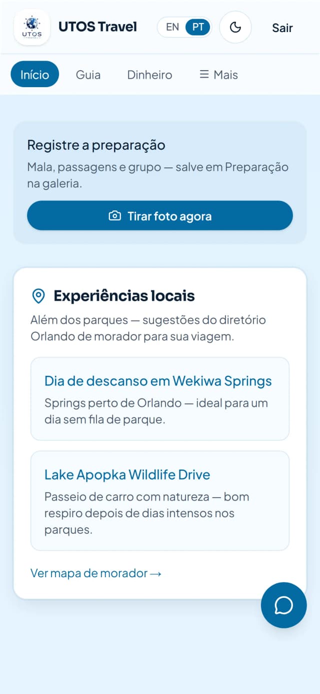 Daily itinerary on mobile inside UTOS Travel