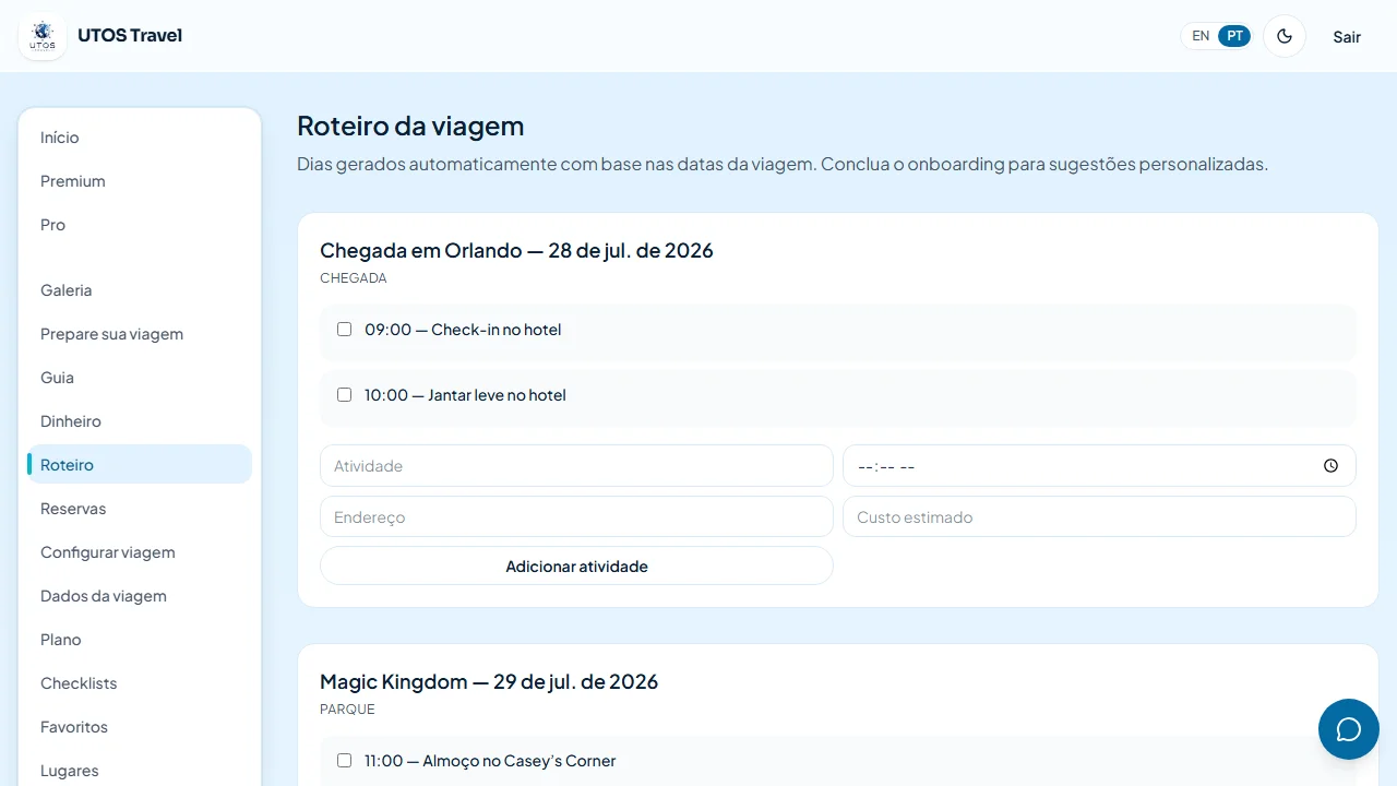 Roteiro e reservas